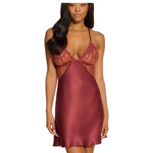 Cosabella Burgundy 100% Silk Floral Lace Trim Chemise Nightgown Small Italy
